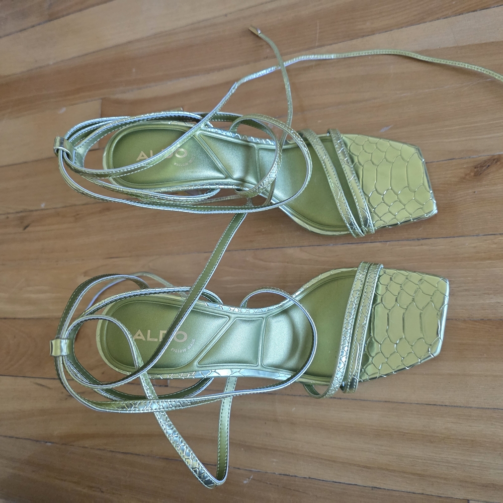 Aldo Metallic Green Strappy Heels